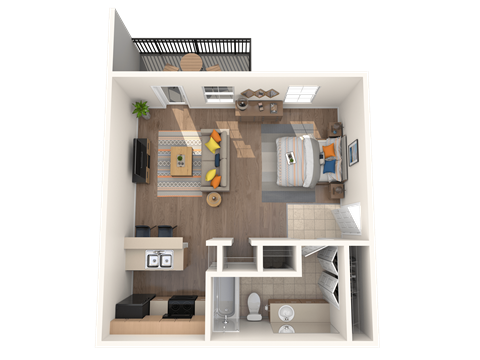 Floor plan for studio, 1 bath, 512 sqft